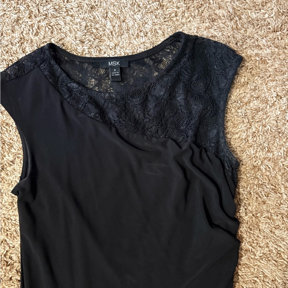 MSK Black Asymmetrical Lace Sleeveless Blouse
